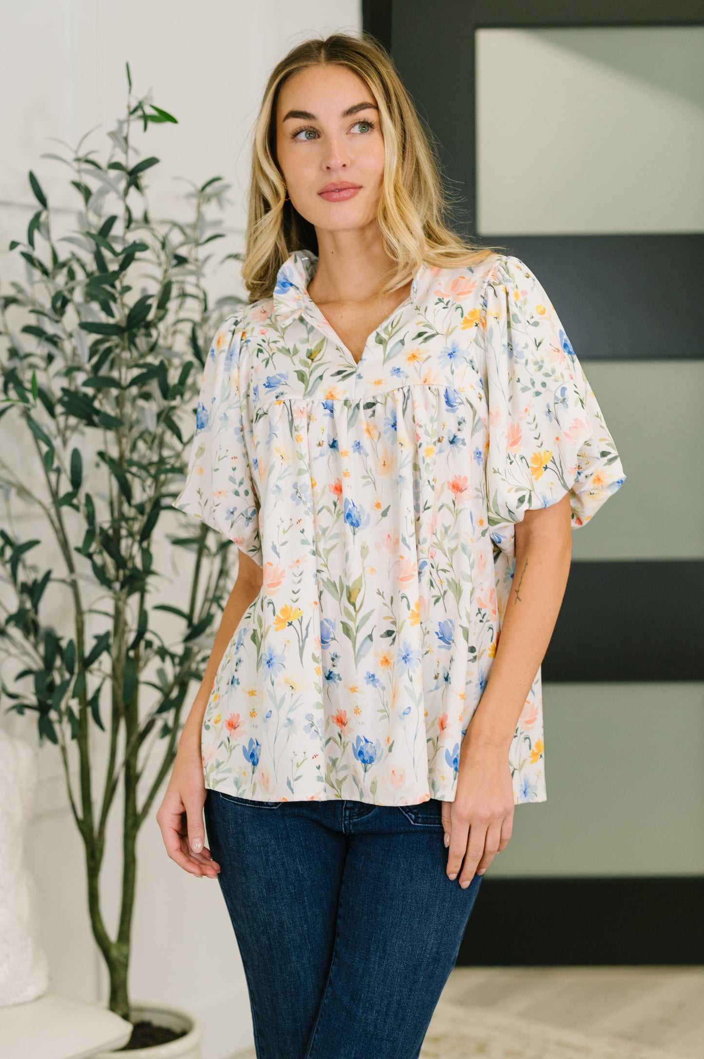 In All This Time Notch Neck Floral Blouse